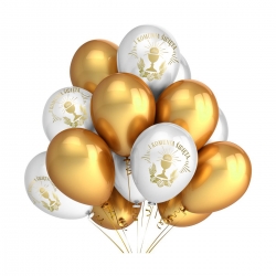 Balony komunijne na komunię z nadrukiem I Komunia Święta Kielich biało-złote 10 szt.